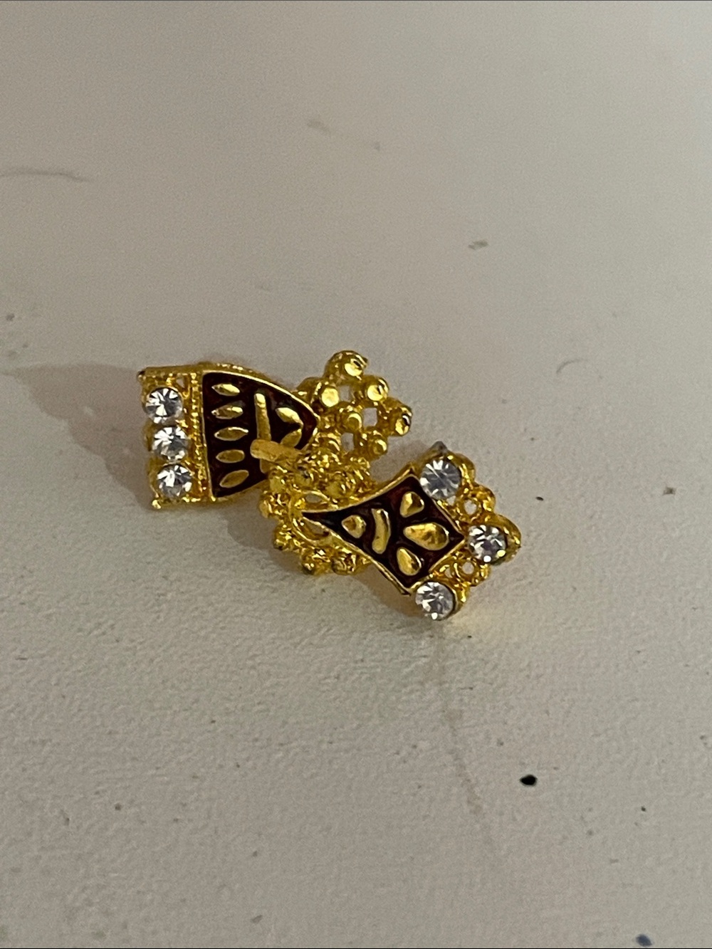 Gold Floral Crystal Accent Stud Earrings - Gold Tone